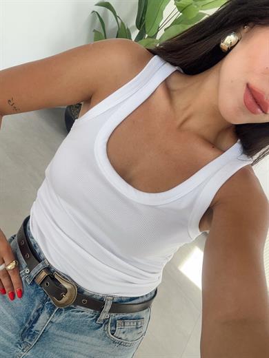 Beyaz Kaşkorse Geniş Yaka Atlet