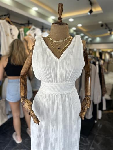 Beyaz Keten Elbise