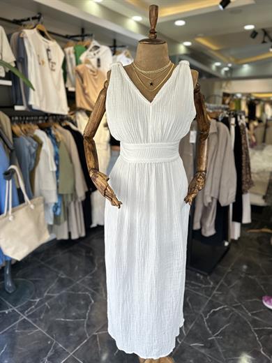 Beyaz Keten Elbise