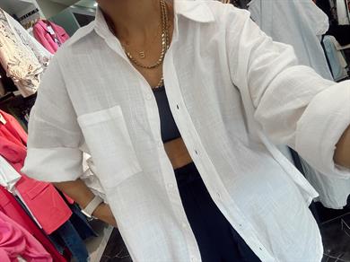 Beyaz Keten Gömlek Mg