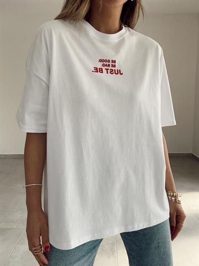 Beyaz Kırmızı Kabartma Baskı Tshirt
