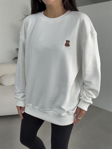 Beyaz Küçük Teddy Nakışlı Sweat