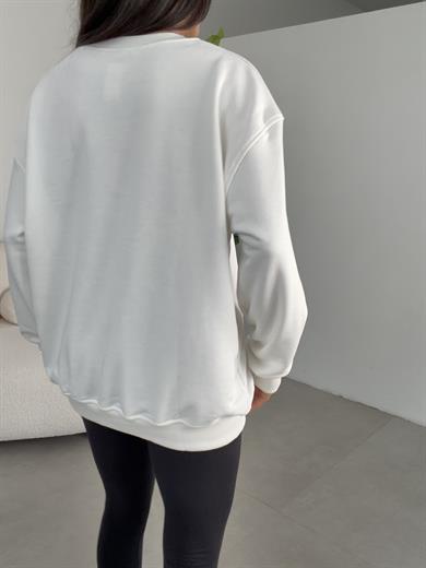 Beyaz Küçük Teddy Nakışlı Sweat