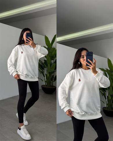Beyaz Küçük Teddy Nakışlı Sweat