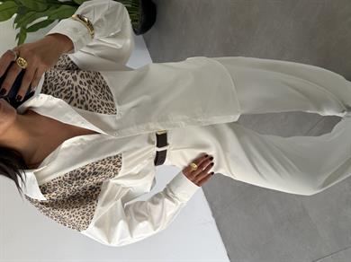 Beyaz Leopar Detaylı Gömlek