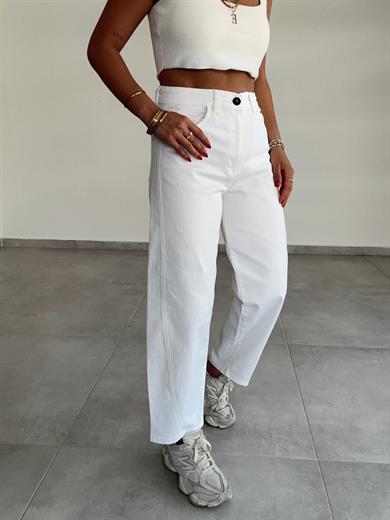 Beyaz Likralı Mom Jean