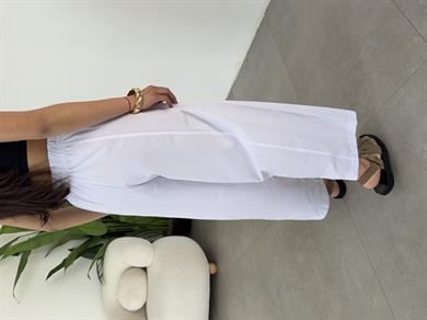 Beyaz Marina Kumaş Cepli Parçalı Boru Paça Pantolon