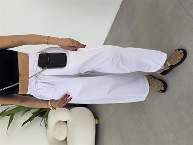 Beyaz Marina Kumaş Cepli Parçalı Boru Paça Pantolon