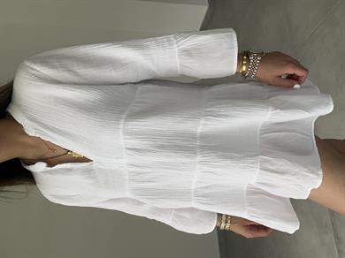 Beyaz Müslin Hakim Yaka Kısa Elbise