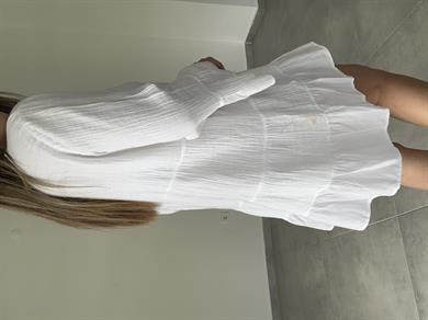 Beyaz Müslin Hakim Yaka Kısa Elbise