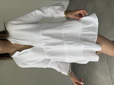 Beyaz Müslin Hakim Yaka Kısa Elbise