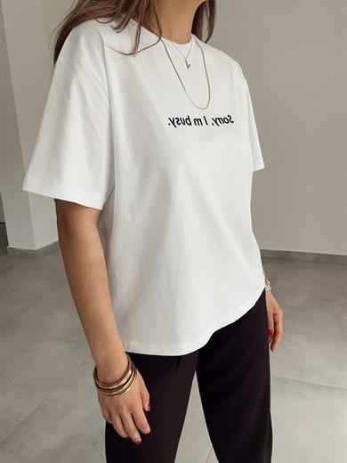 Beyaz Önü Yazılı Tişört