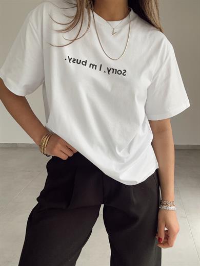 Beyaz Önü Yazılı Tişört