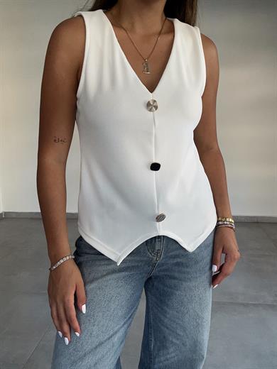 Beyaz Ottoman Gold Düğmeli Yelek