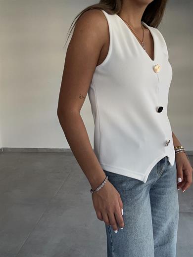 Beyaz Ottoman Gold Düğmeli Yelek