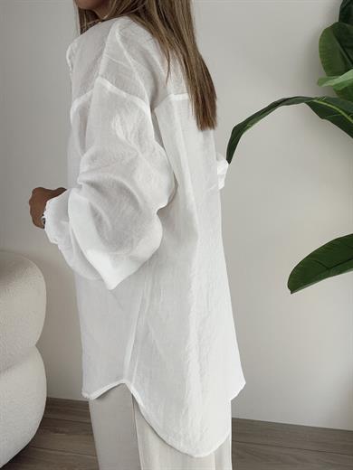 Beyaz Oversize Cepli Gömlek