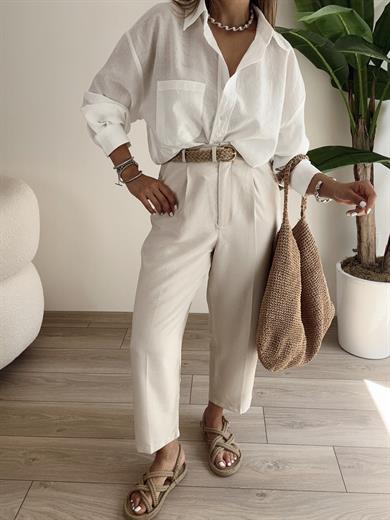 Beyaz Oversize Cepli Gömlek