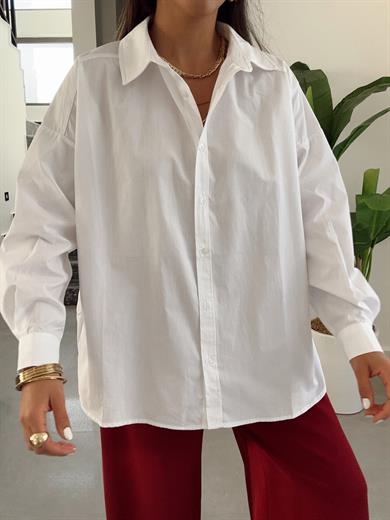 Beyaz Oversize Poplin Gömlek