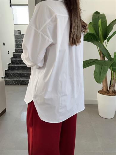 Beyaz Oversize Poplin Gömlek