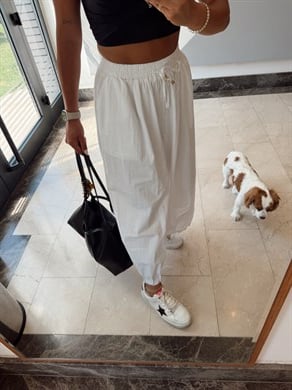 Beyaz Paça Pileli Bagy Pantolon