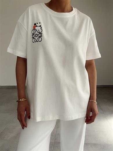 Beyaz Panda Nakışlı Tshirt