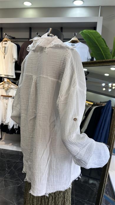 Beyaz Pis Dikiş Müslin Gömlek