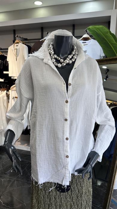 Beyaz Pis Dikiş Müslin Gömlek
