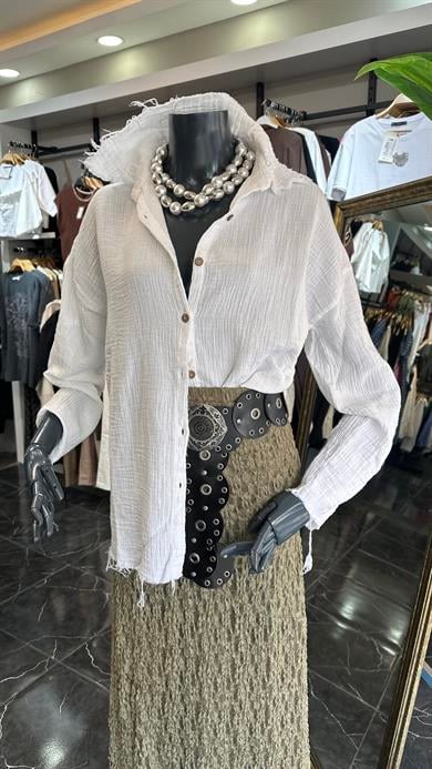 Beyaz Pis Dikiş Müslin Gömlek