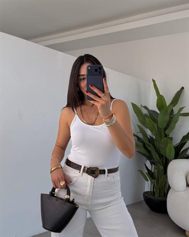 Beyaz Polyemid İp Askılı Body