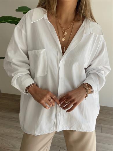 Beyaz Poplin Kumaş Oversize Gömlek