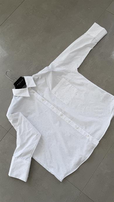 Beyaz Poplin Taşlı Gömlek