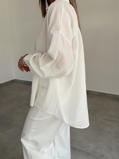 Beyaz Sırtı Büzgülü Gömlek
