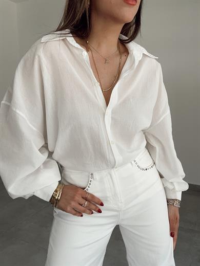 Beyaz Sırtı Büzgülü Gömlek
