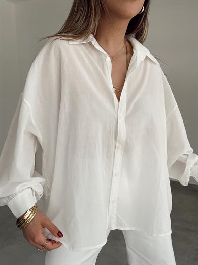 Beyaz Sırtı Büzgülü Gömlek