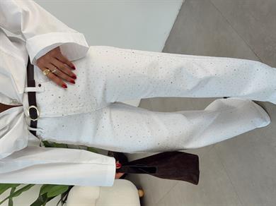 Beyaz Taşlı Wideleg Jean