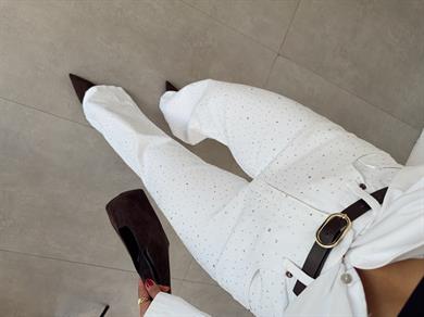Beyaz Taşlı Wideleg Jean