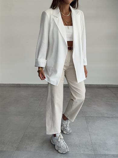 Beyaz Tensel Blazer Ceket