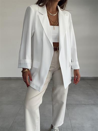 Beyaz Tensel Blazer Ceket