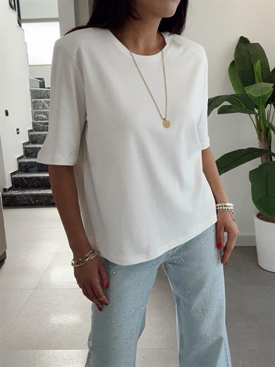 Beyaz Vatkalı Basic Tişört