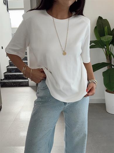 Beyaz Vatkalı Basic Tişört