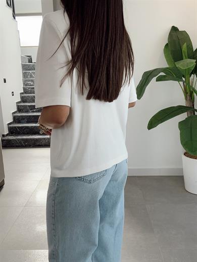 Beyaz Vatkalı Basic Tişört