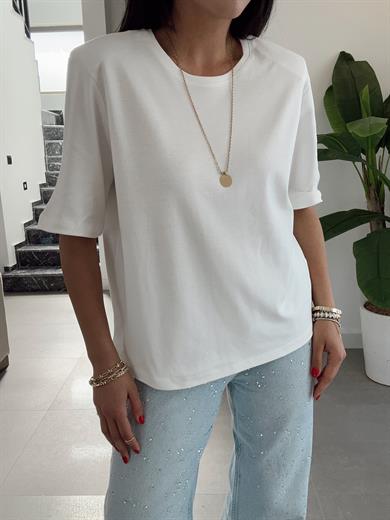 Beyaz Vatkalı Basic Tişört