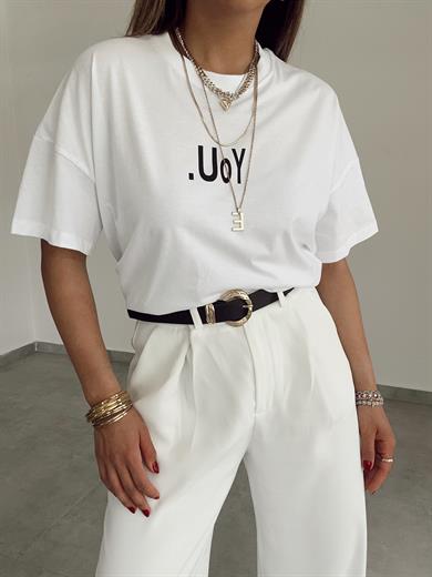 Beyaz You Baskılı Tişört