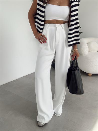 Beyaz Yüksek Bel Premium  Palazzo Pantolon