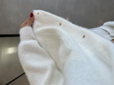 Beyaz Yumoş Belden Büzgülü Kapşonlu Ceket