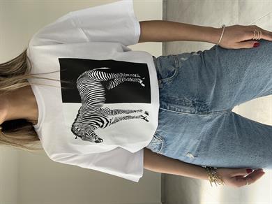 Beyaz Zebra Desen Tshirt