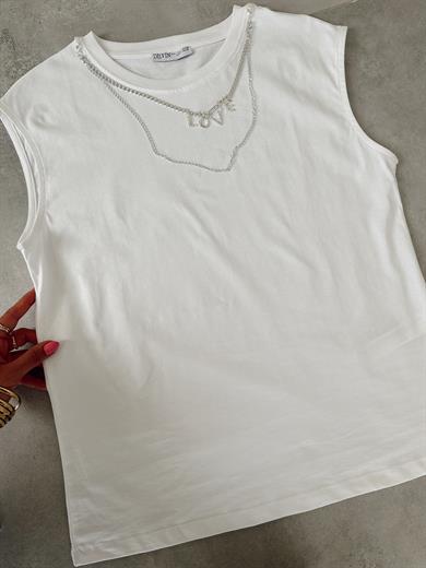Beyaz Zincirli Tshirt