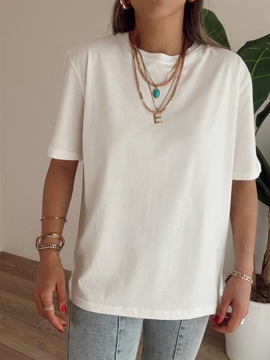 Bisiklet Yaka Ekru Tişört