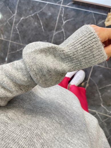 Bisiklet Yaka Salaş Gri Kazak