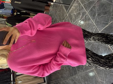 Bisiklet Yaka Salaş Neon Fuşya Kazak